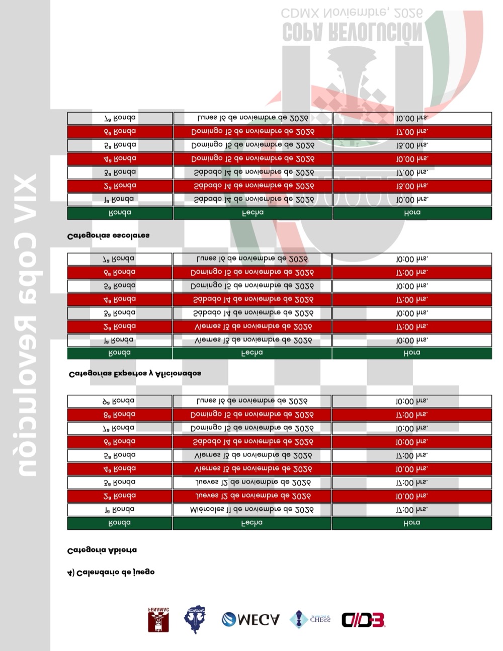 Convocatoria de XIV Torneo Internacional y Nacional de Ajedrez Copa Revolución 2026