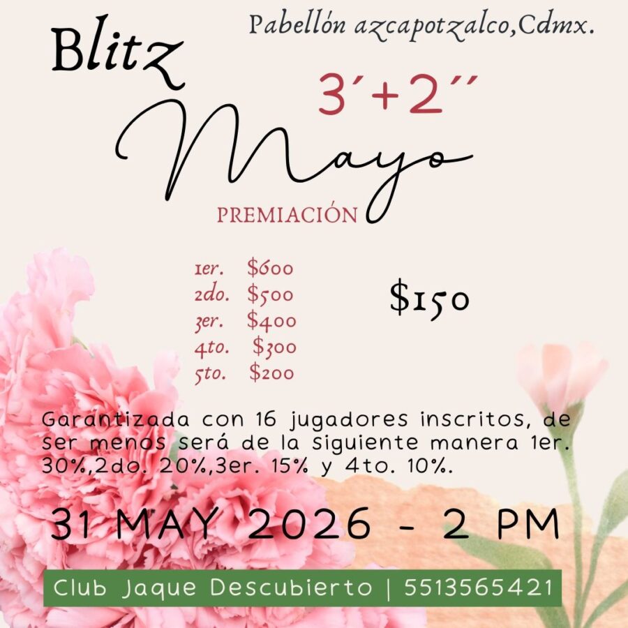 Cartel del torneo: Blitz Mayo — Club Jaque Descubierto