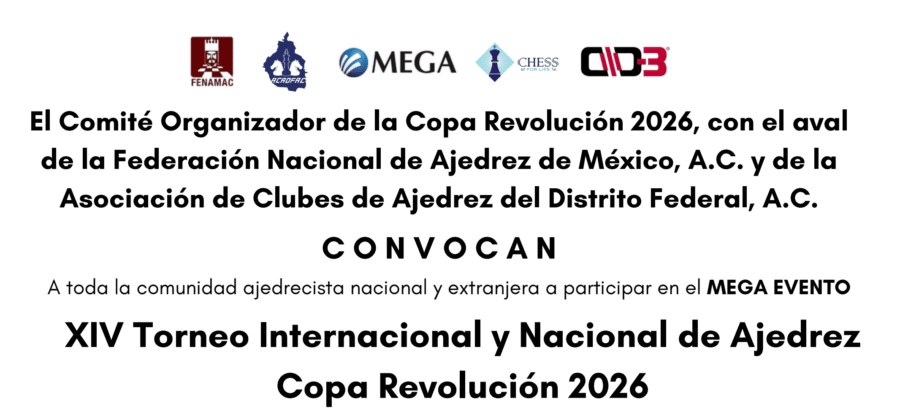 Cartel del torneo: XIV Torneo Internacional y Nacional de Ajedrez Copa Revolución 2026