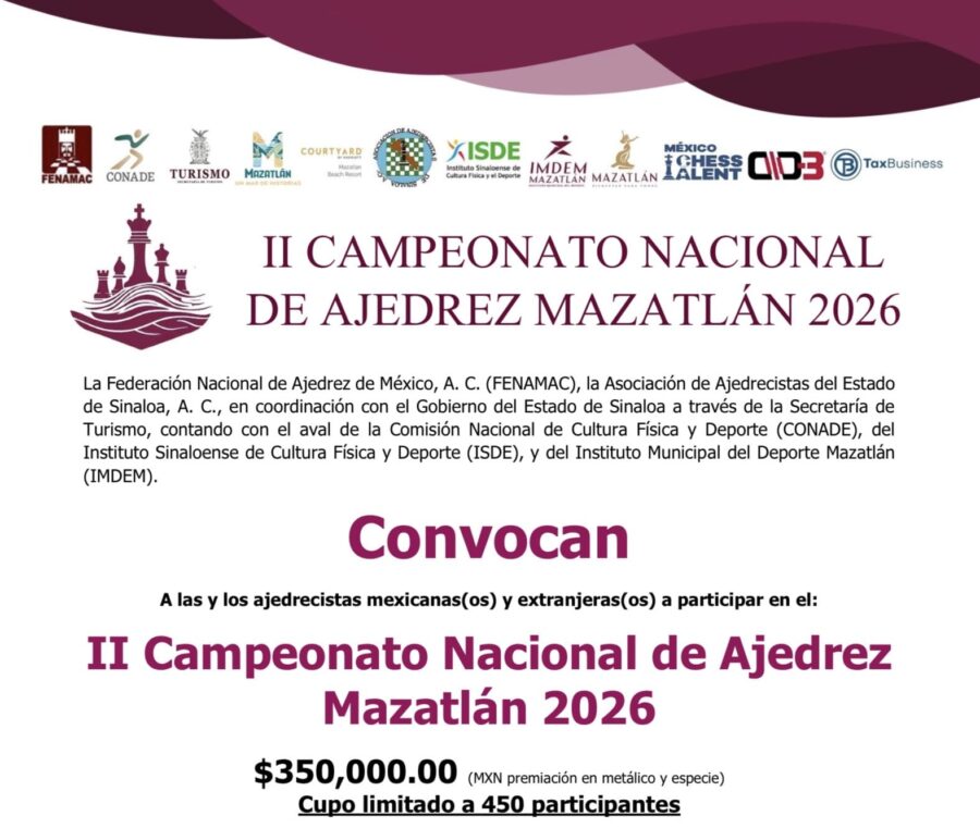 Cartel del torneo: II Campeonato Nacional de Ajedrez Mazatlán 2026