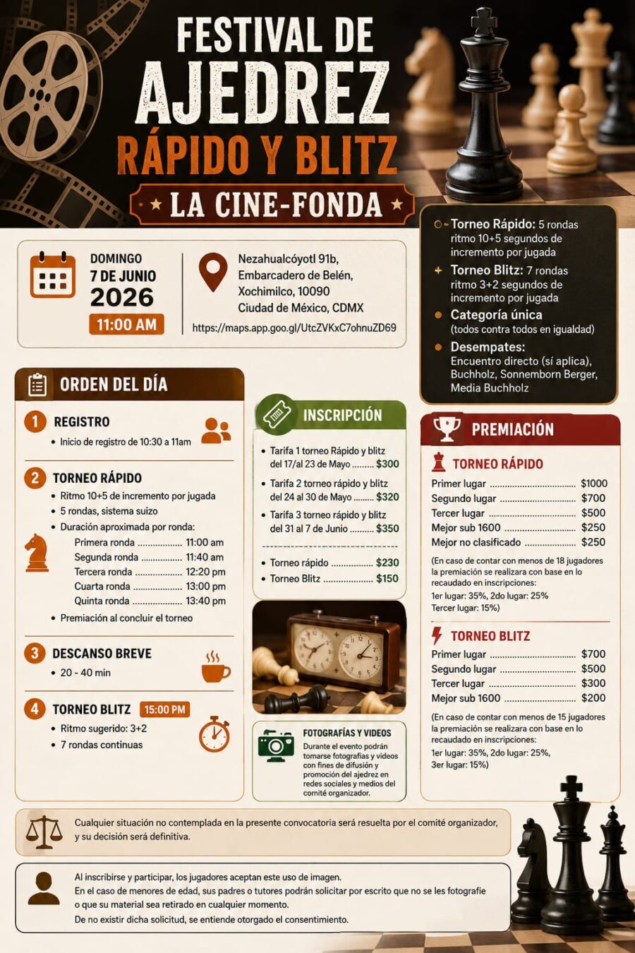 Cartel del torneo: Festival de ajedrez Rápido y Blitz La cine fonda