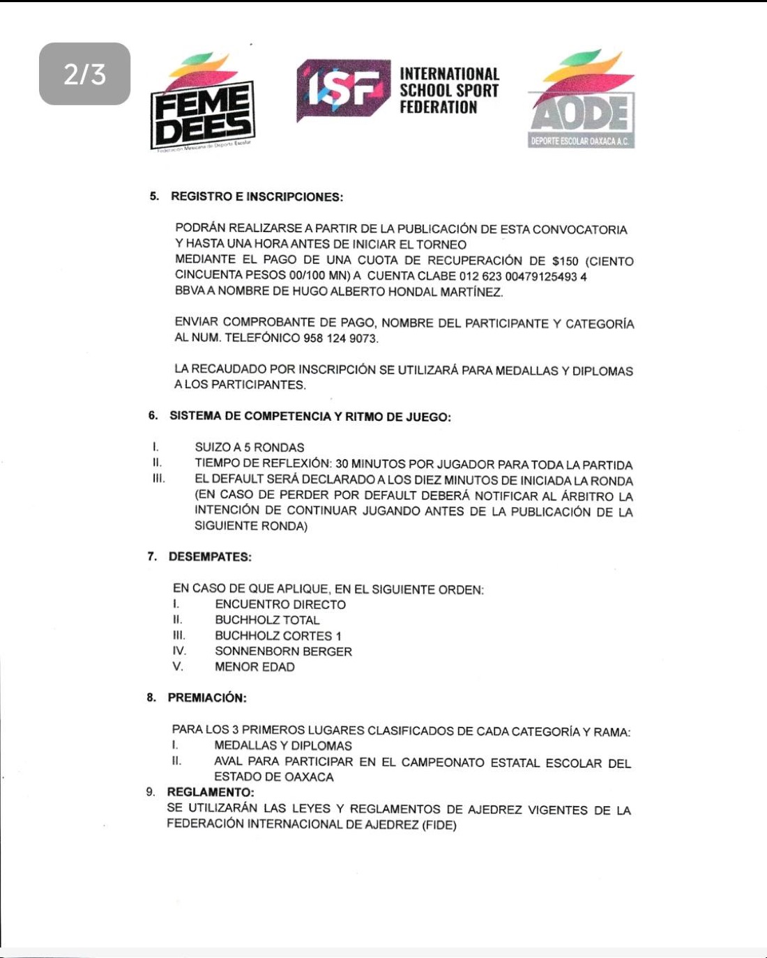 Convocatoria de Primer Campeonato Regional de la Costa del Estado de Oaxaca