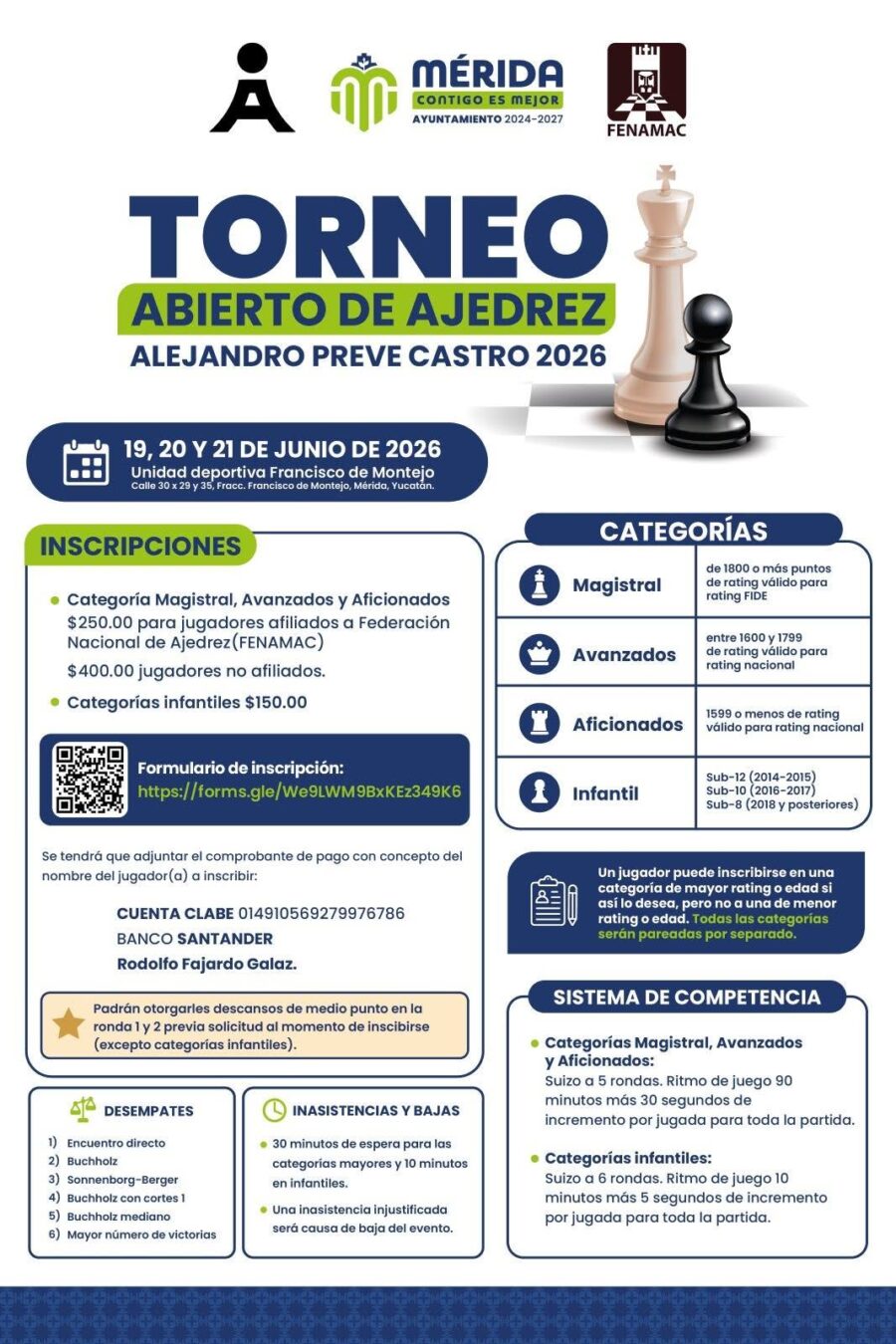 Cartel del torneo: Torneo Abierto de Ajedrez “Alejandro Preve Castro” 2026