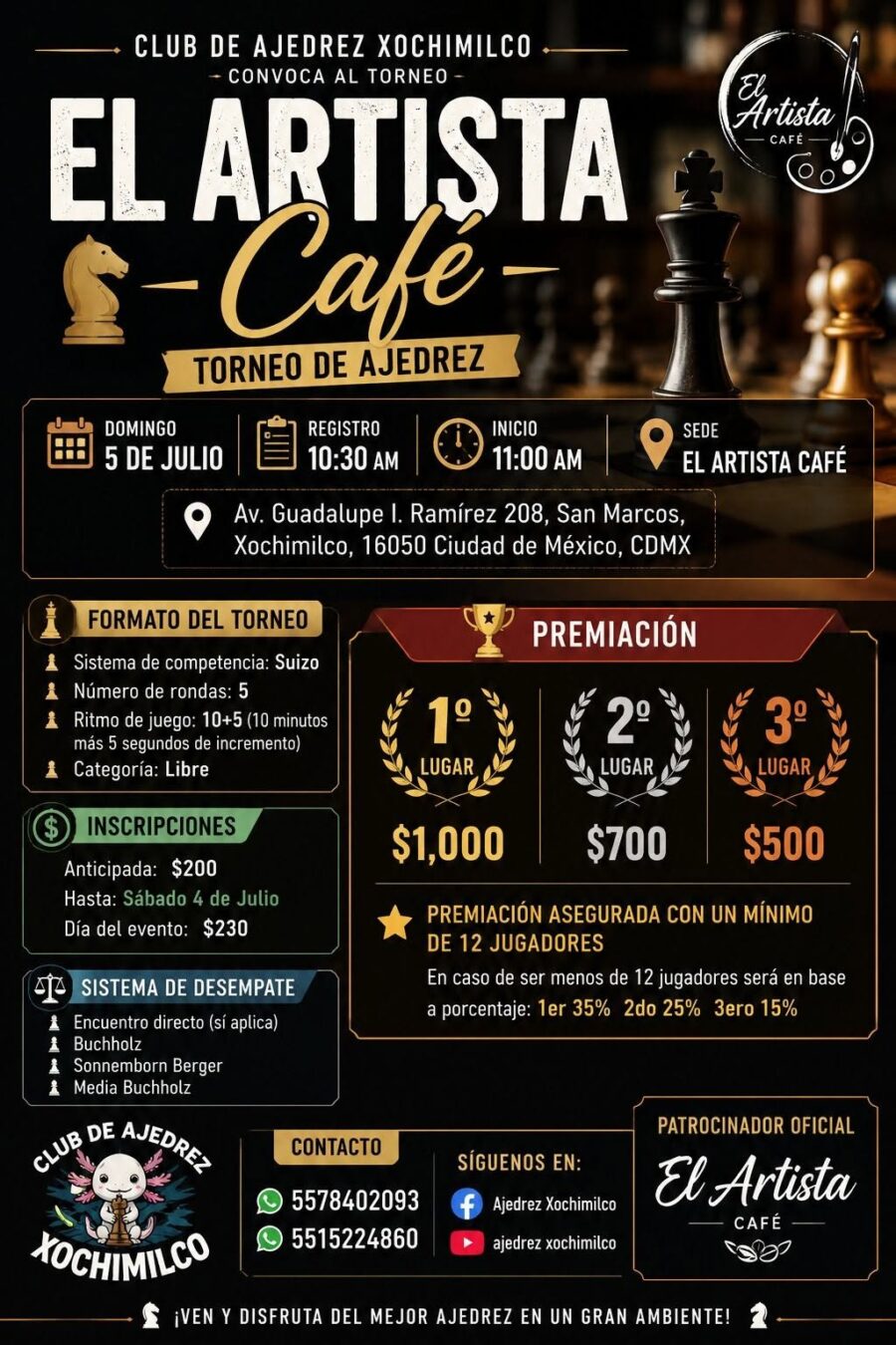 Cartel del torneo: Torneo de Ajedrez “El Artista Café”