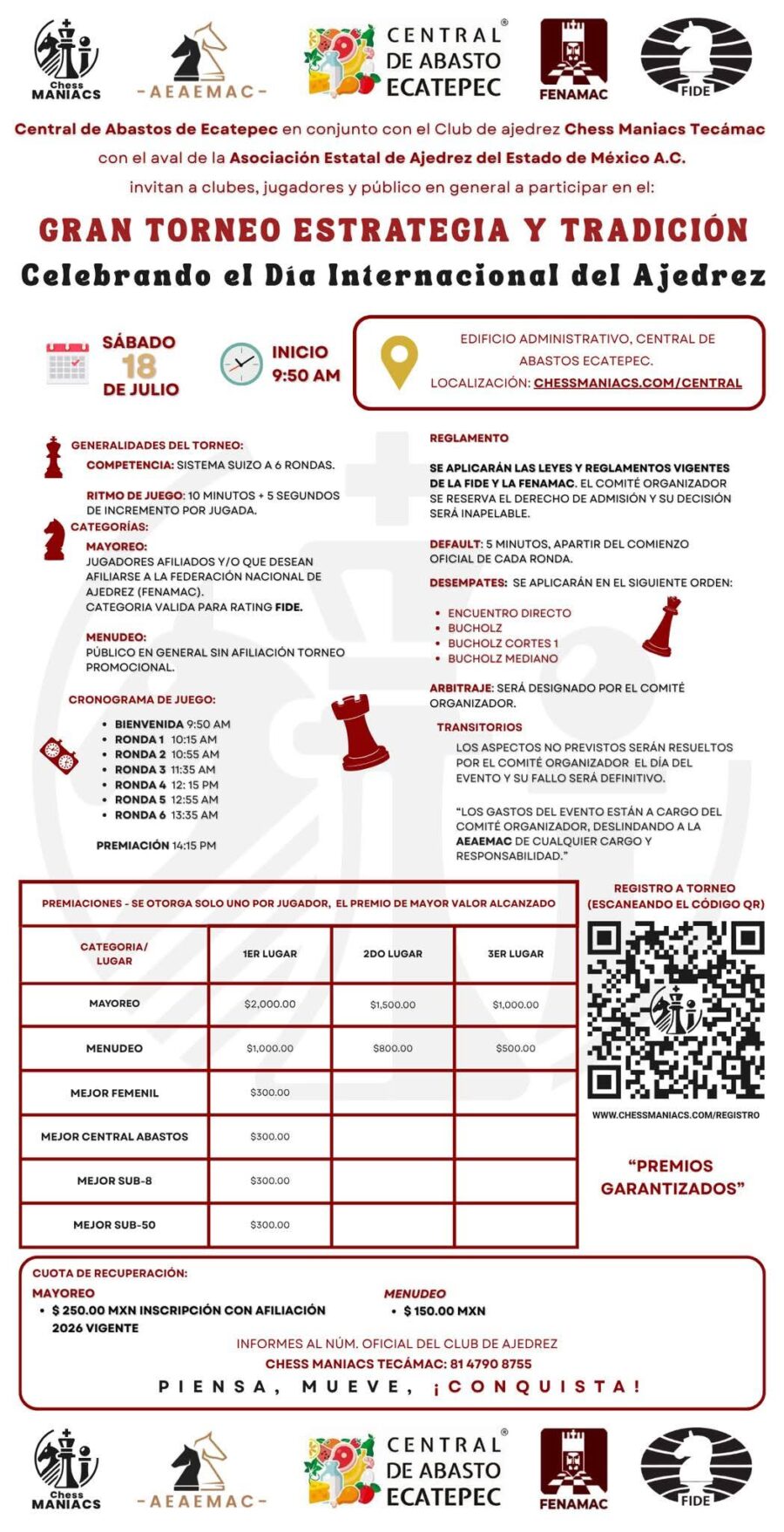 Cartel del torneo: Gran Torneo “Estrategia y Tradición” — Celebrando el Día Internacional del Ajedrez