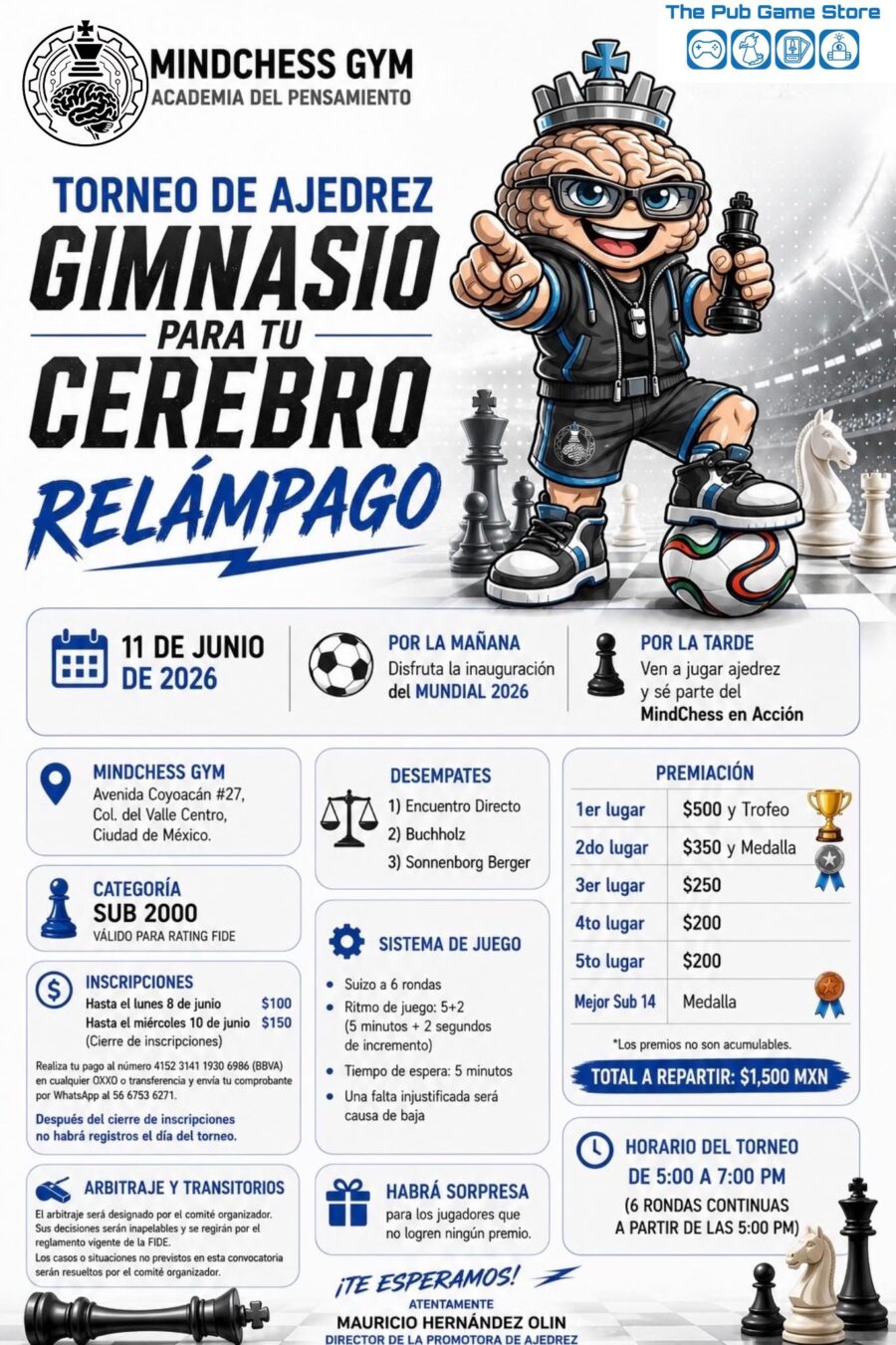 Cartel del torneo: Torneo de Ajedrez “Gimnasio para tu Cerebro” — Relámpago Mundial 2026 MindChess Gym
