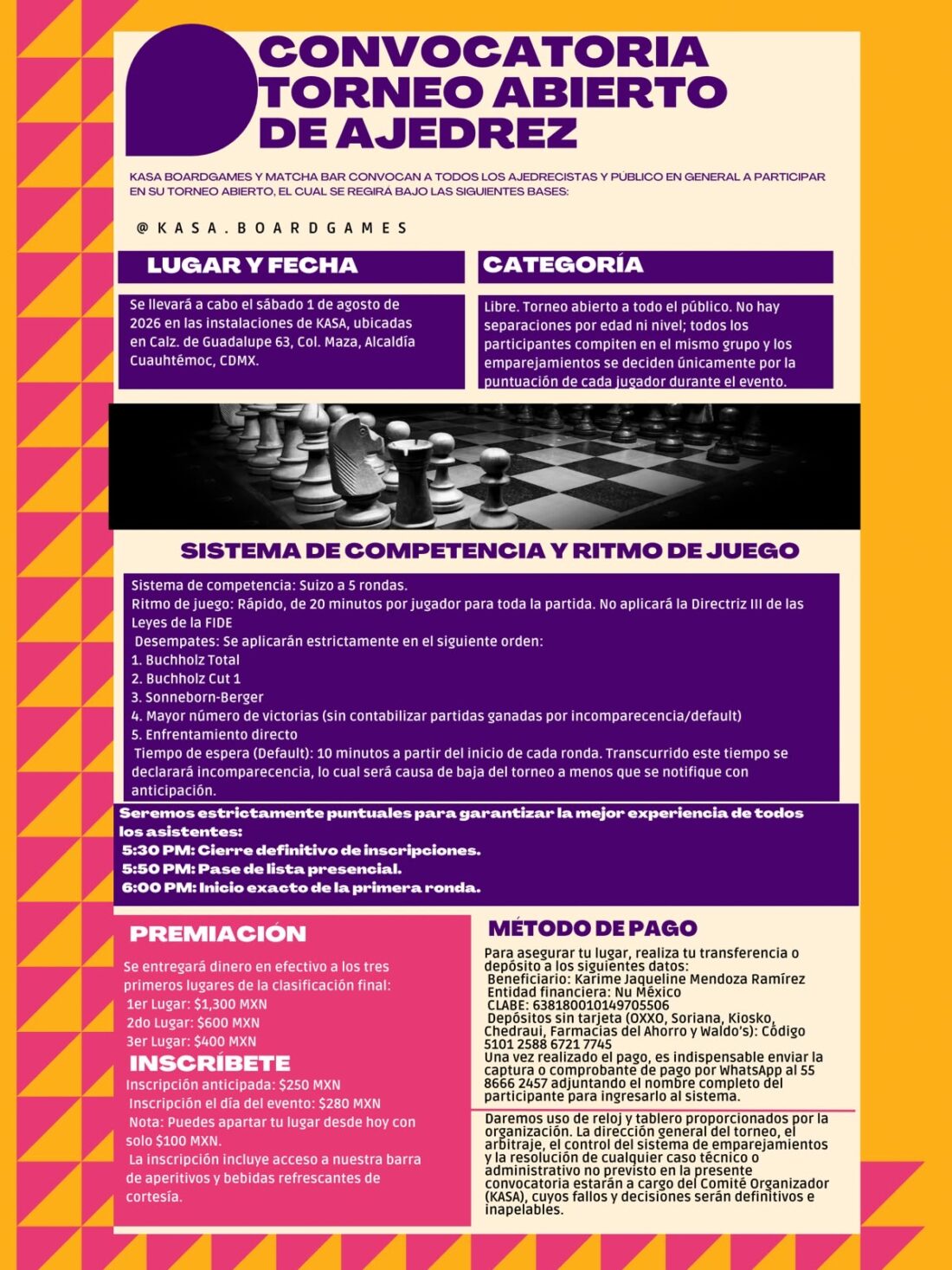 Convocatoria de Torneo Abierto de Ajedrez KASA
