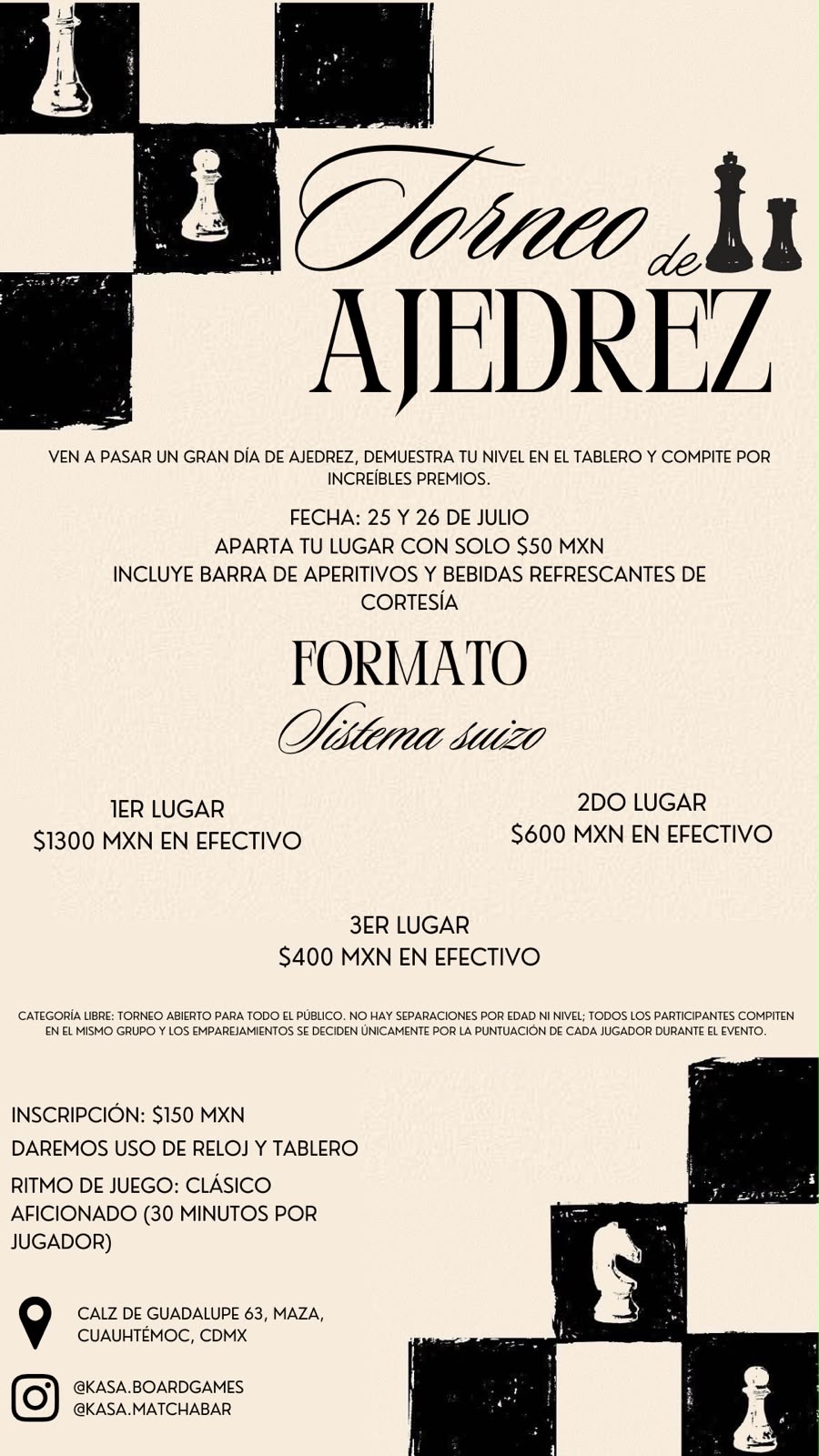 Convocatoria de Torneo de Ajedrez KASA