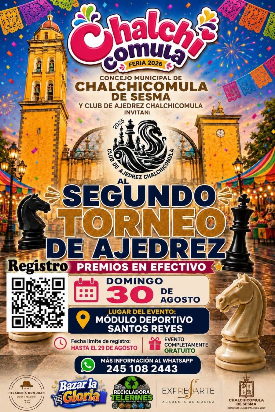 Cartel del torneo: Segundo Torneo de Ajedrez — Feria Chalchicomula 2026