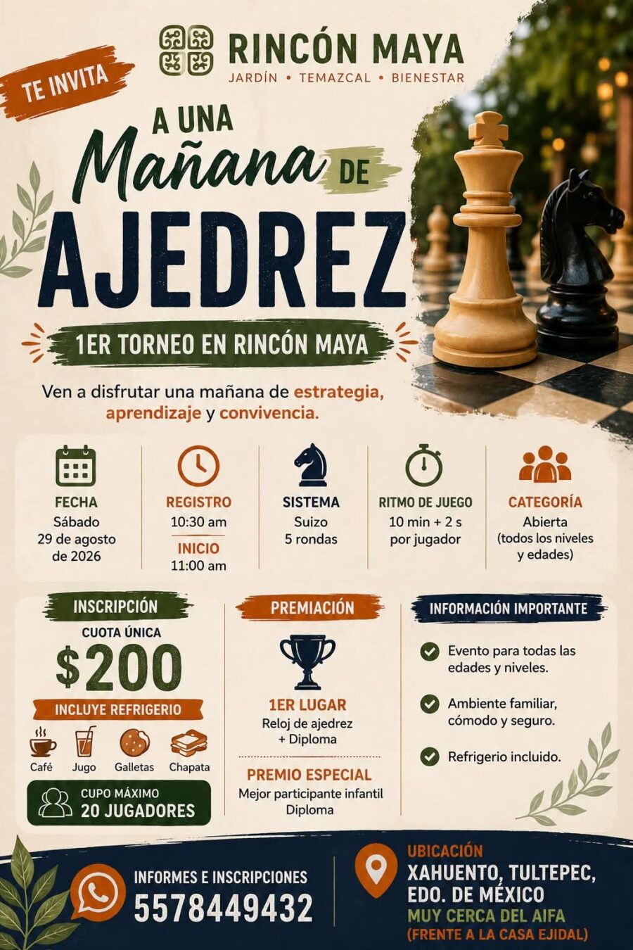 Cartel del torneo: 1er Torneo en Rincón Maya — Una Mañana de Ajedrez