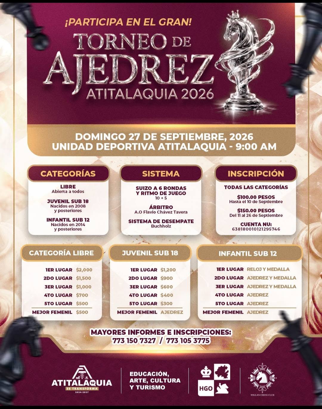 Convocatoria de Torneo de Ajedrez Atitalaquia 2026