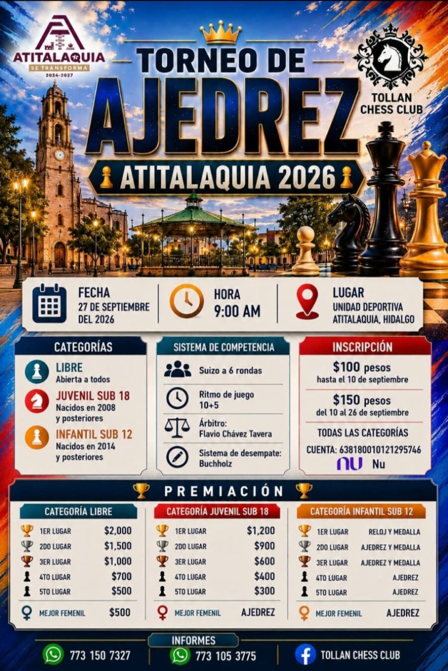 Cartel del torneo: Torneo de Ajedrez Atitalaquia 2026