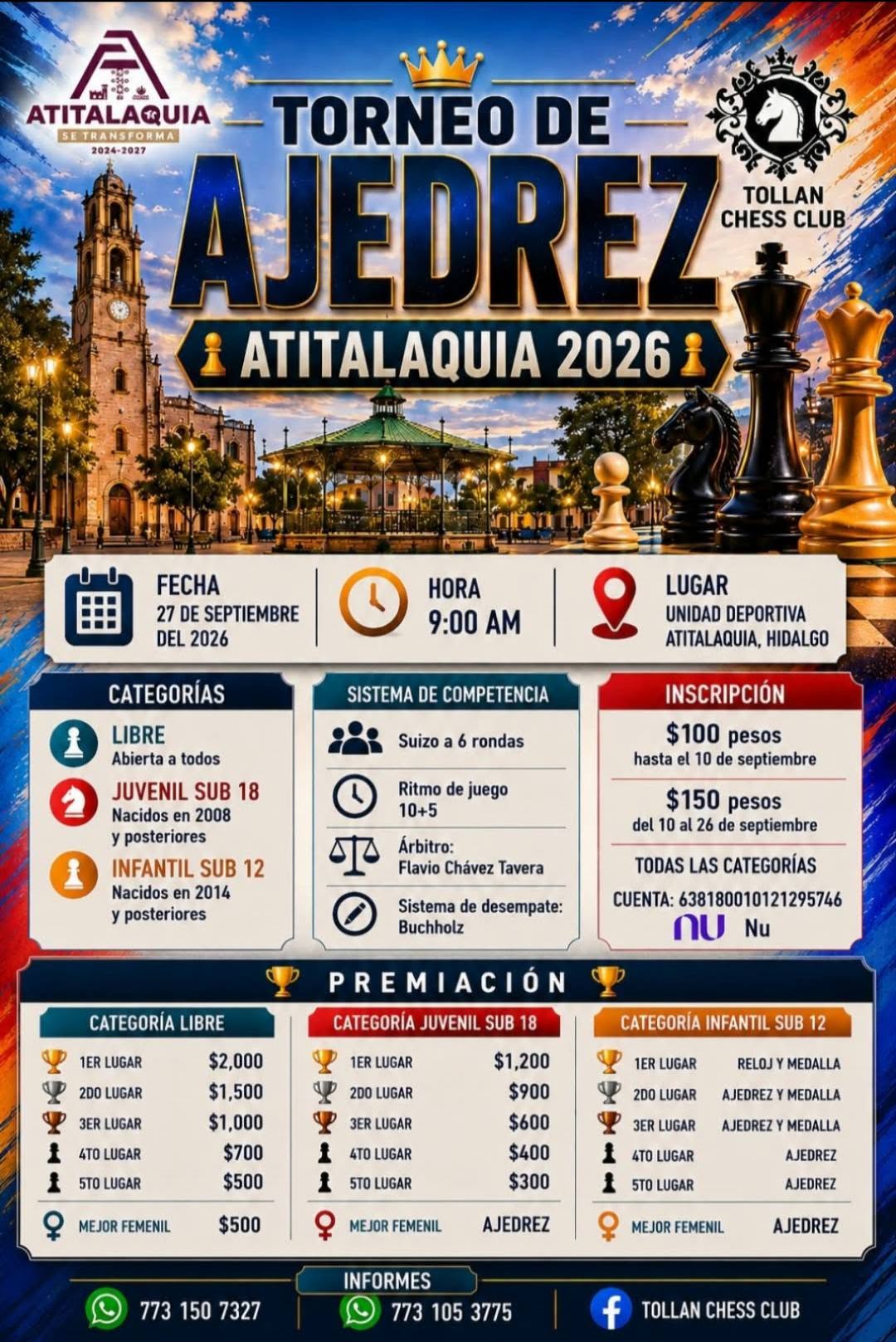 Convocatoria de Torneo de Ajedrez Atitalaquia 2026