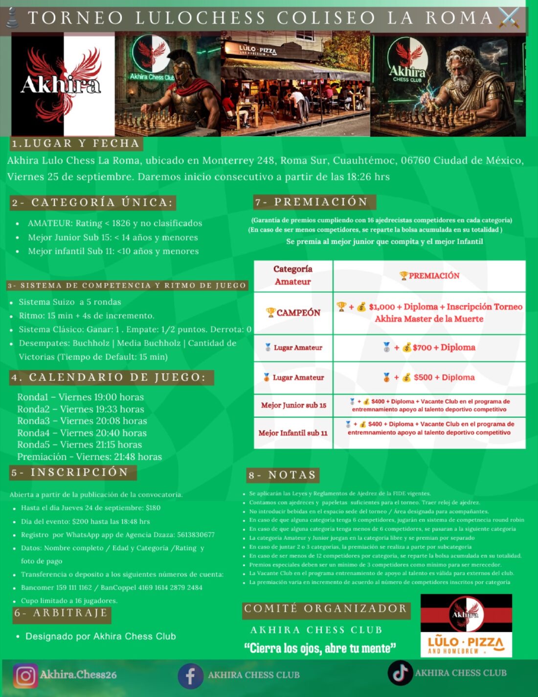 Convocatoria de Torneo LuloChess Coliseo La Roma