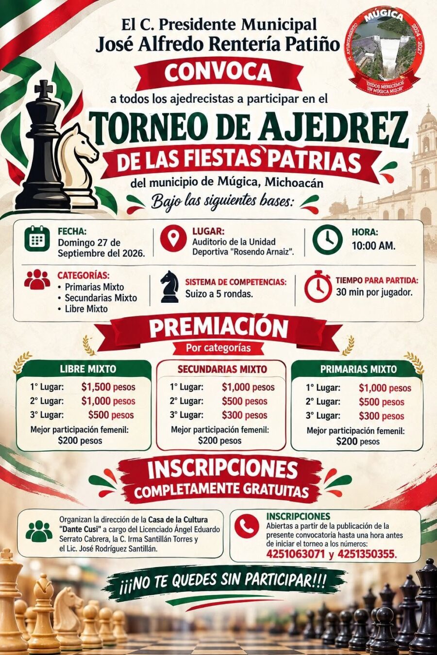 Cartel del torneo: Torneo de Ajedrez de las Fiestas Patrias 2026