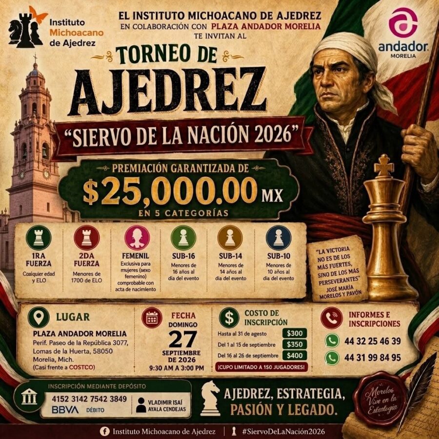Cartel del torneo: Torneo de Ajedrez “Siervo de la Nación 2026”