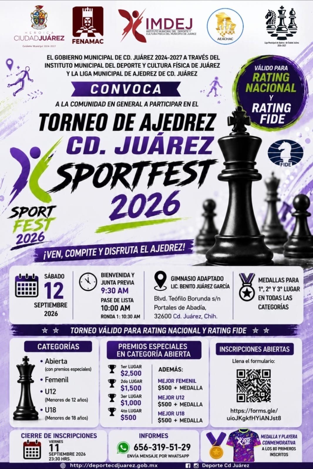 Convocatoria de Torneo de Ajedrez Ciudad Juárez Sport Fest 2026