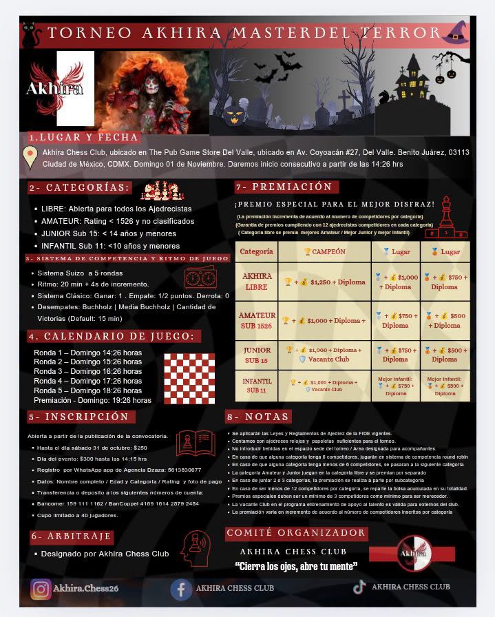 Convocatoria de TORNEO AKHIRA MASTER DEL TERROR