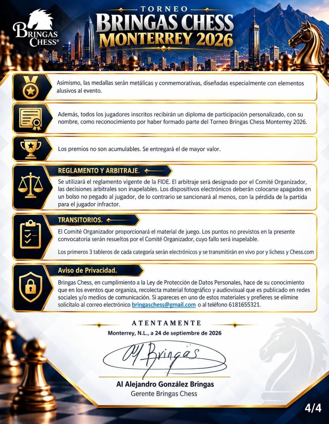 Convocatoria de Torneo Bringas Chess Monterrey 2026