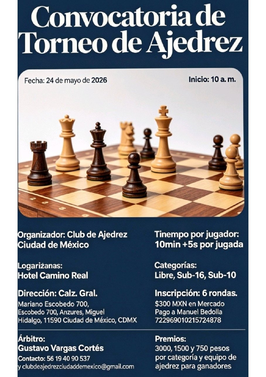 Convocatoria de Torneo de ajedrez CDMX