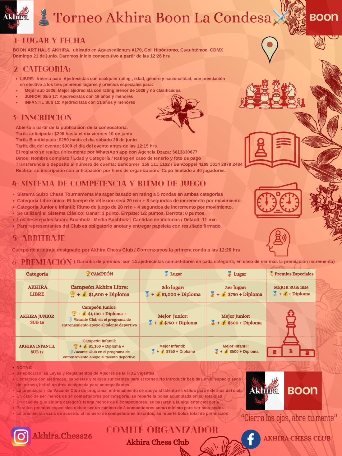 Convocatoria de Torneo Akhira Boon La Condesa — Junio 2026