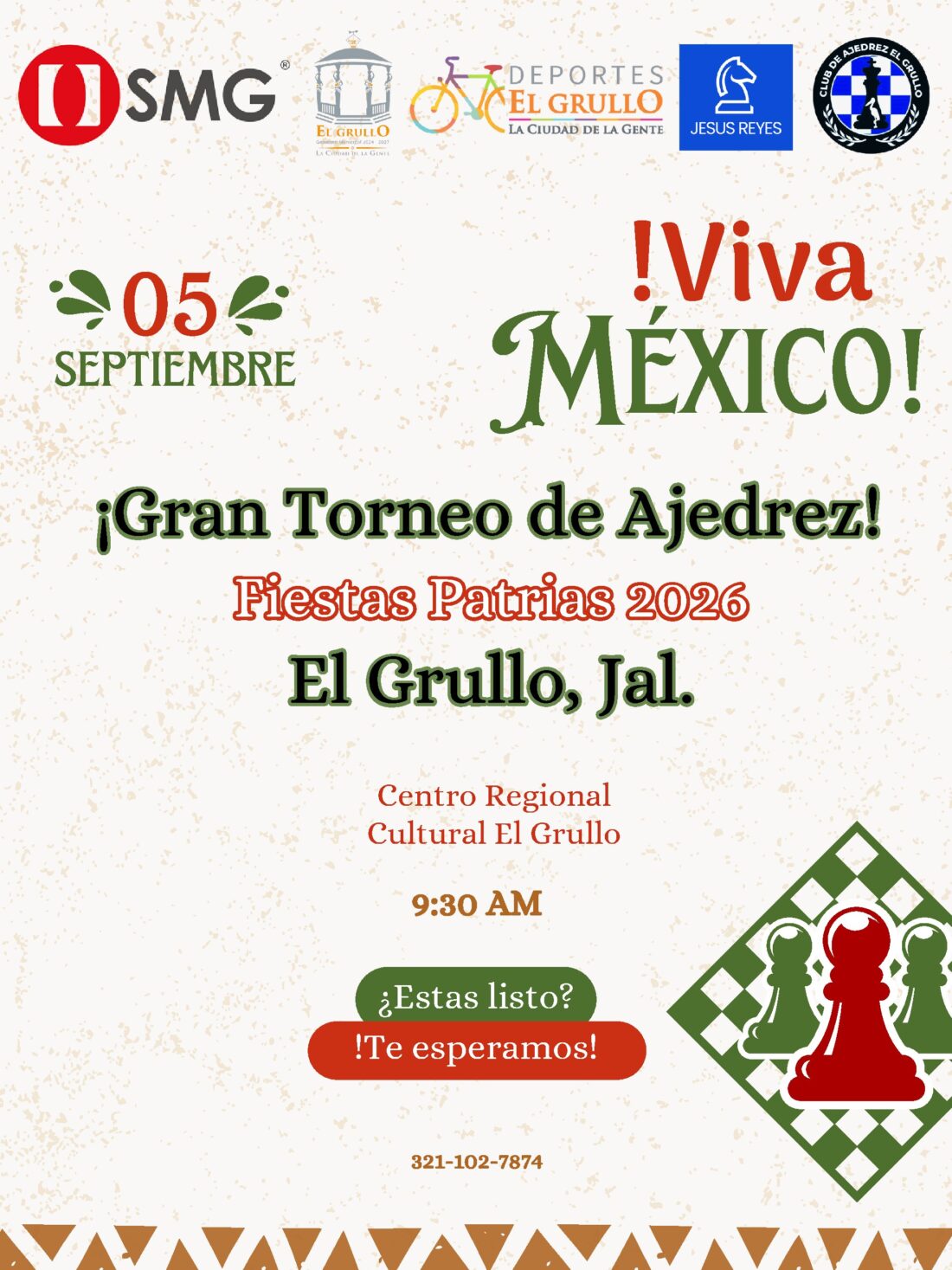 Convocatoria de Gran Torneo de Ajedrez “Fiestas Patrias El Grullo 2026”