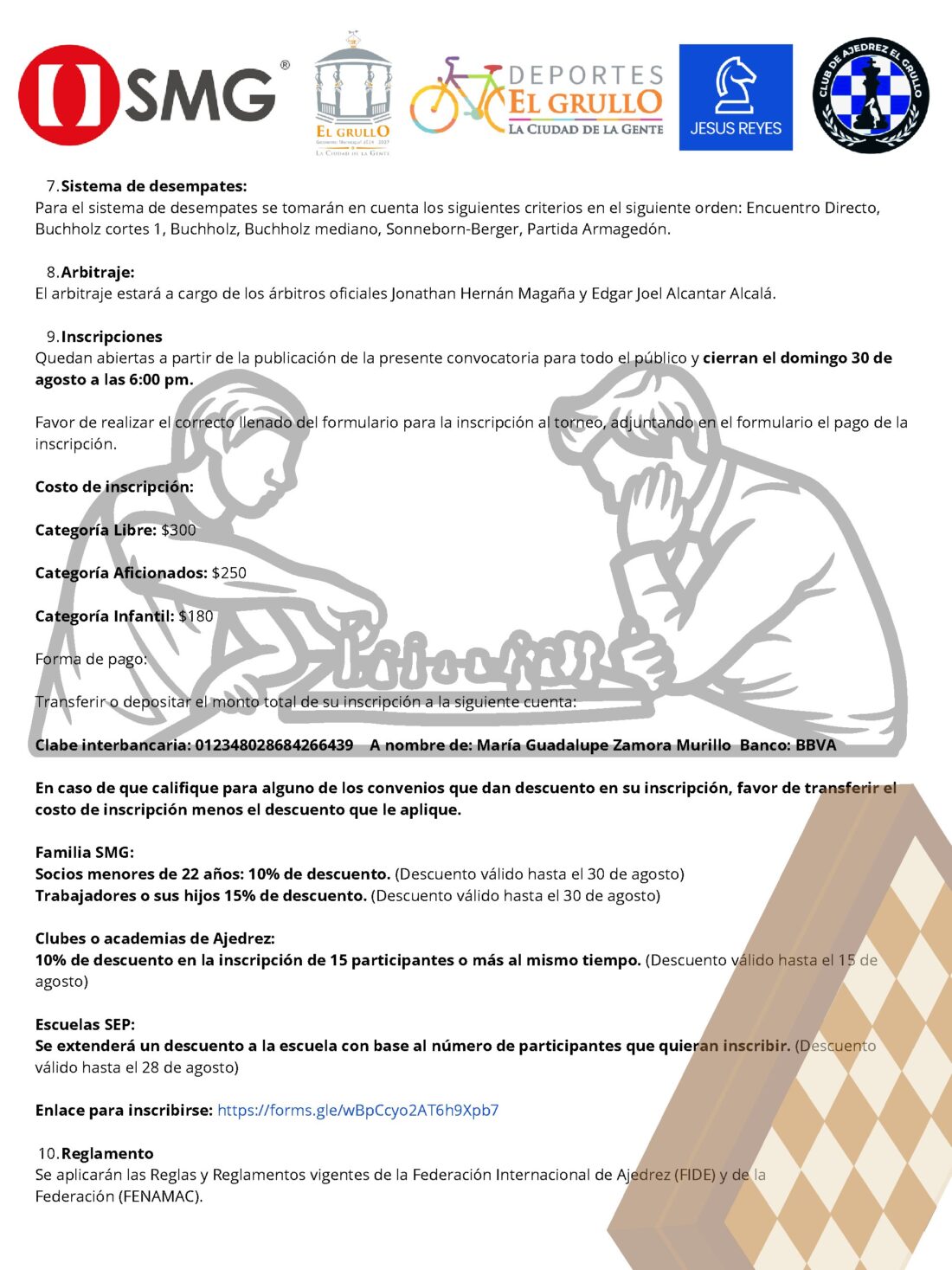 Convocatoria de Gran Torneo de Ajedrez “Fiestas Patrias El Grullo 2026”