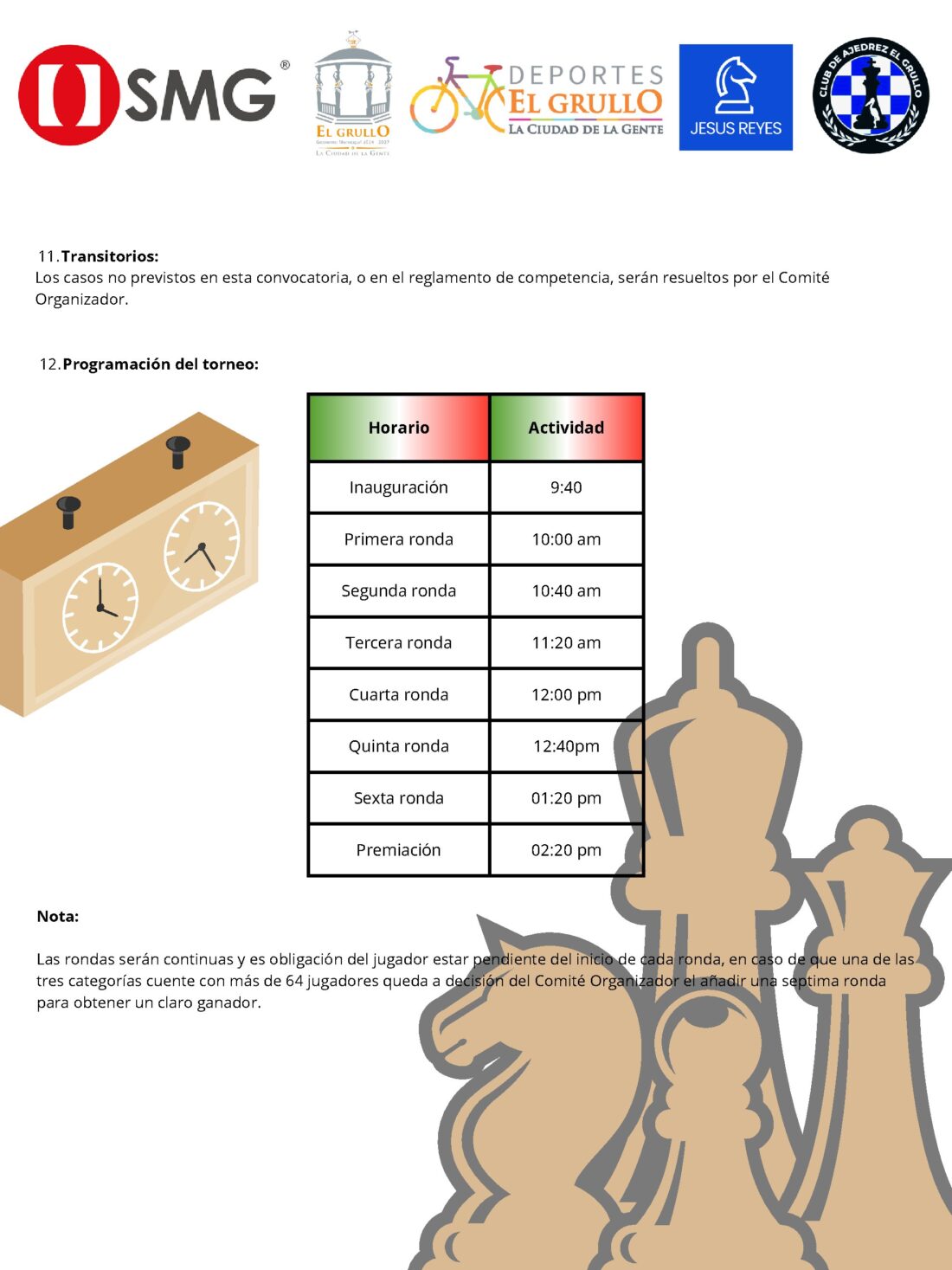 Convocatoria de Gran Torneo de Ajedrez “Fiestas Patrias El Grullo 2026”