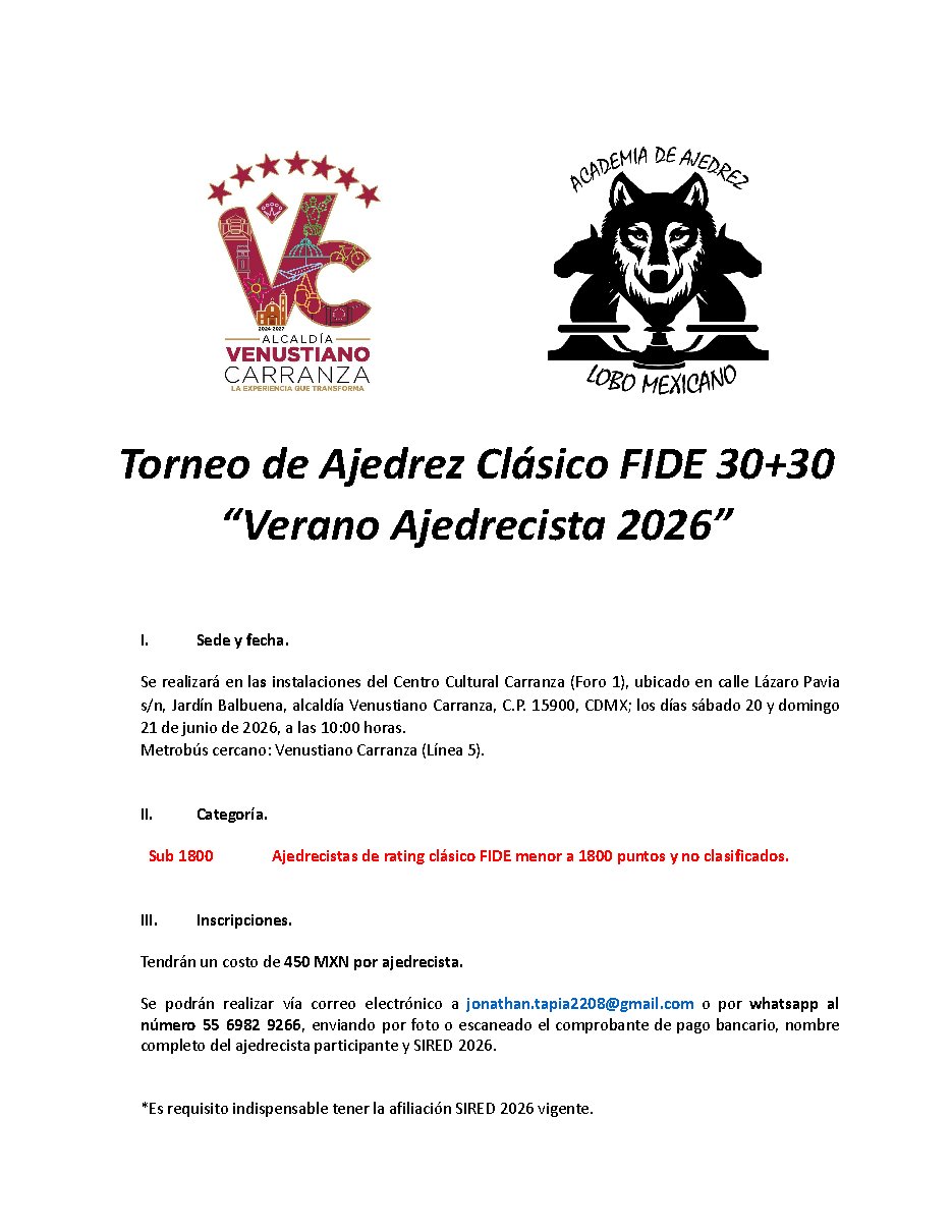 Convocatoria de Verano ajedrecista 2026