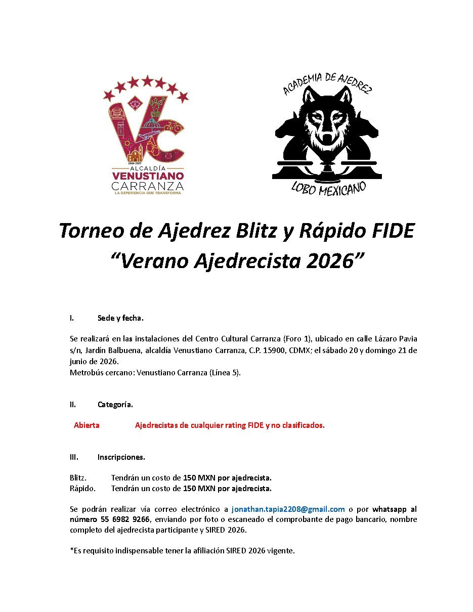 Convocatoria de Verano ajedrecista 2026 Rapid