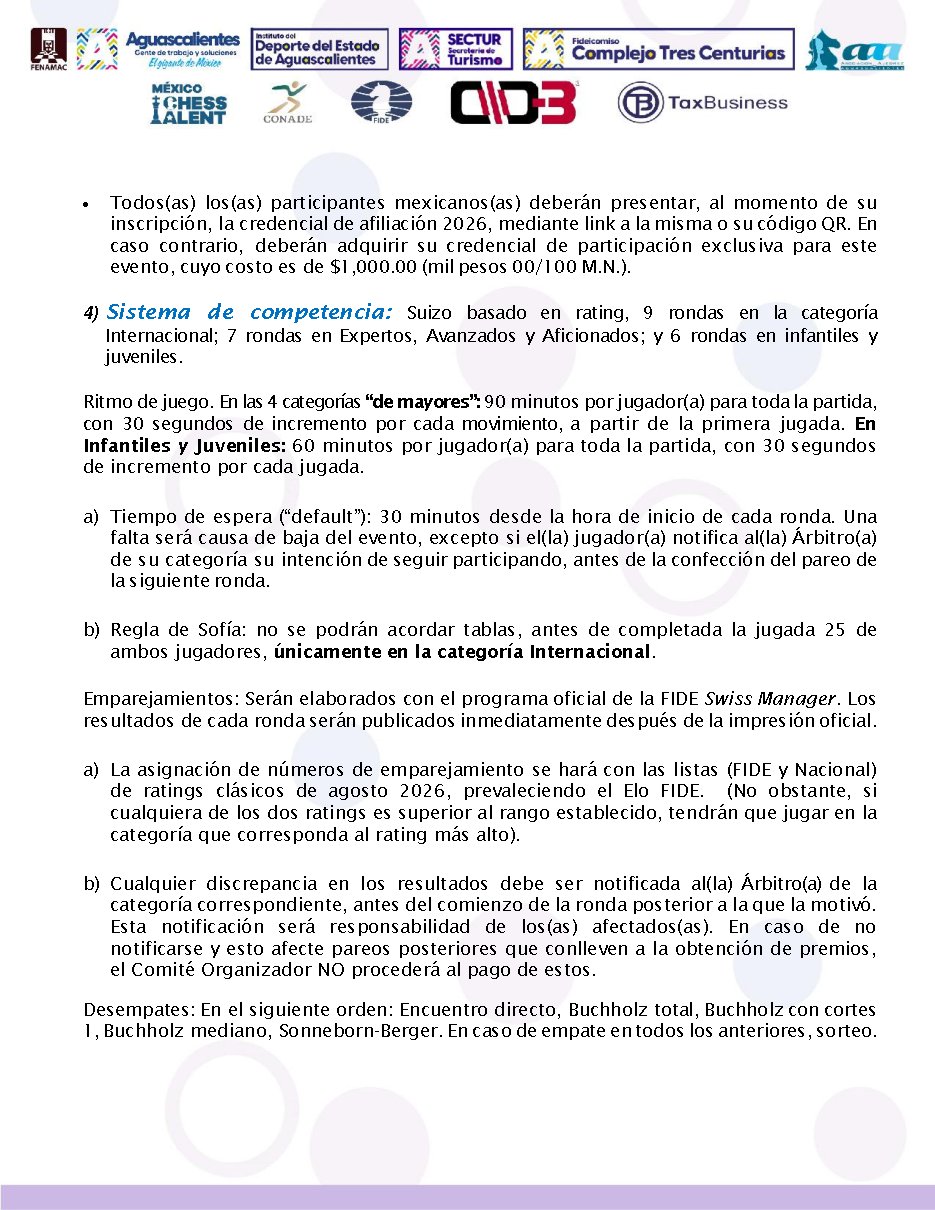 Convocatoria de IV Campeonato Nacional e Internacional de Ajedrez “Aguascalientes 2026”