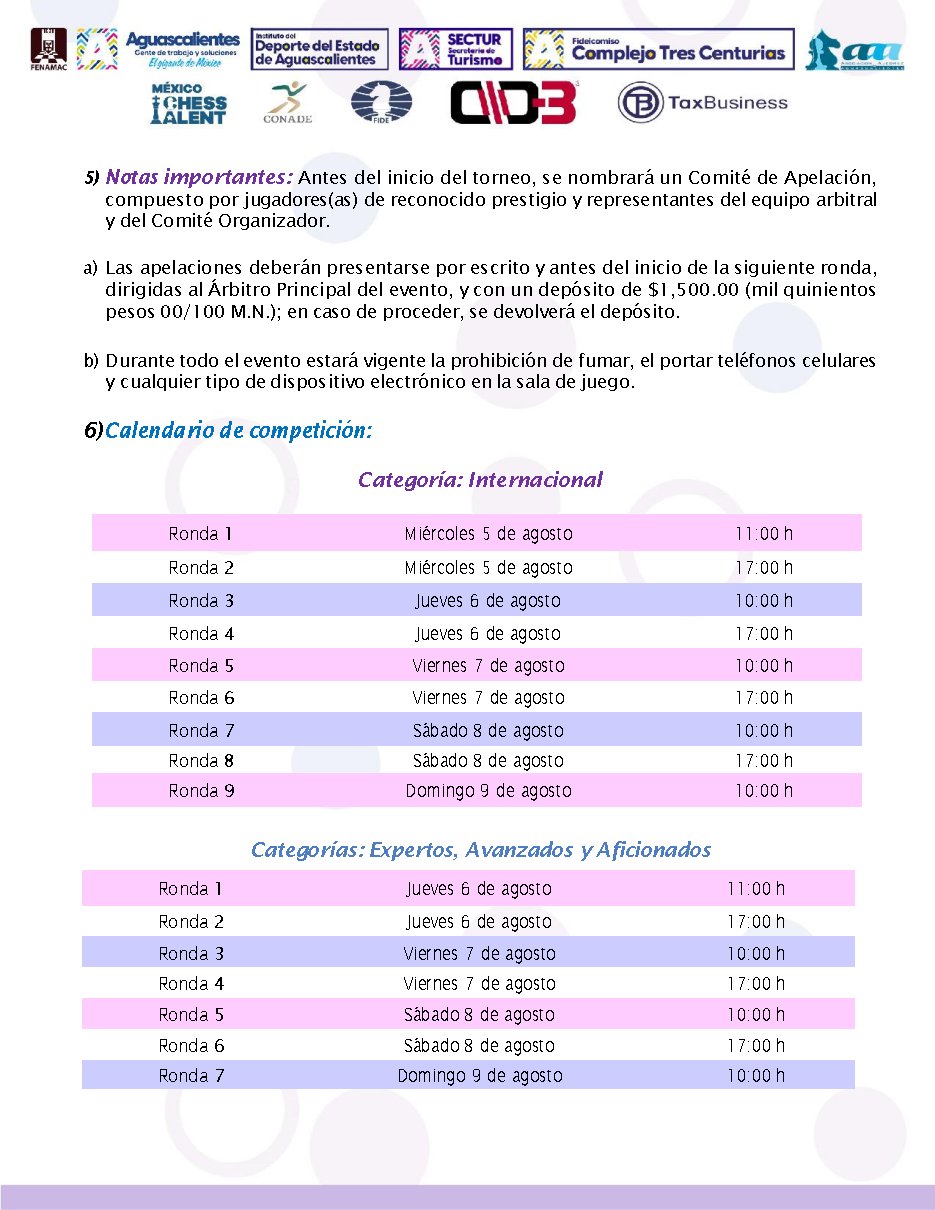 Convocatoria de IV Campeonato Nacional e Internacional de Ajedrez “Aguascalientes 2026”