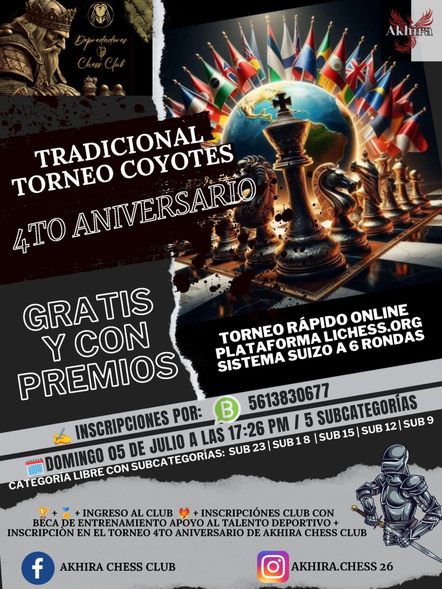Cartel del torneo: Tradicional Torneo Coyotes Online — 4to Aniversario Akhira Chess Club