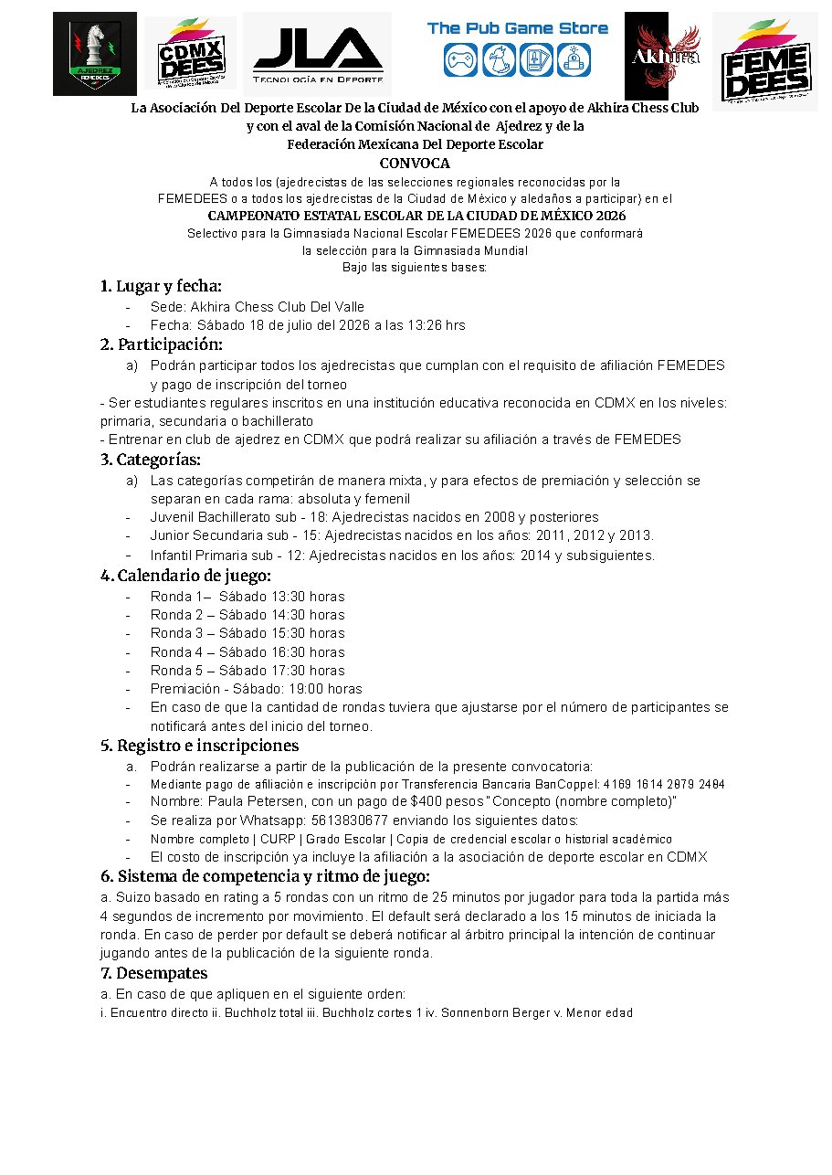 Convocatoria de Campeonato Estatal Escolar Akhira FEMEDES CDMX 2026 — Selectivo Gimnasiada Nacional