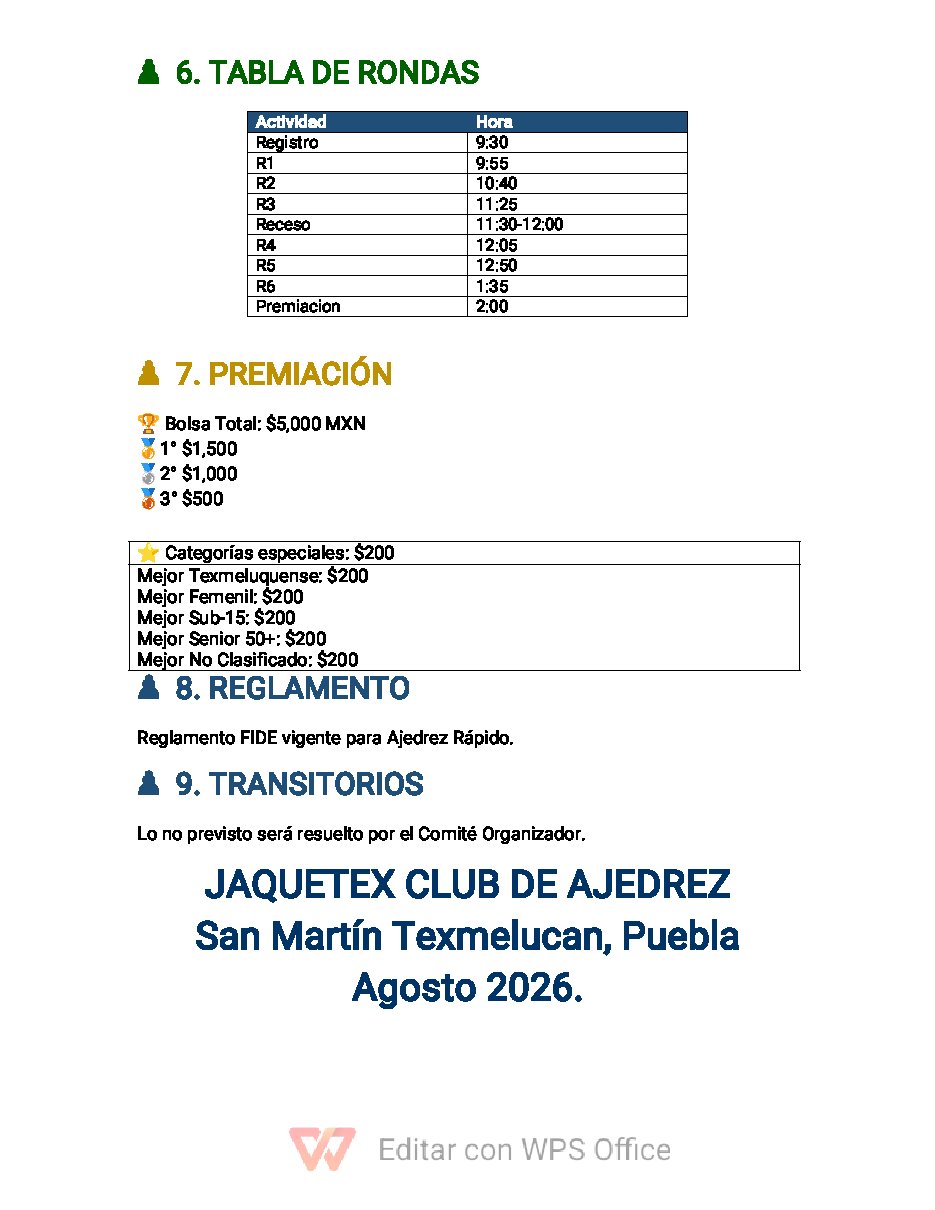 Convocatoria de Torneo gratuito de agosto en Texmelucan