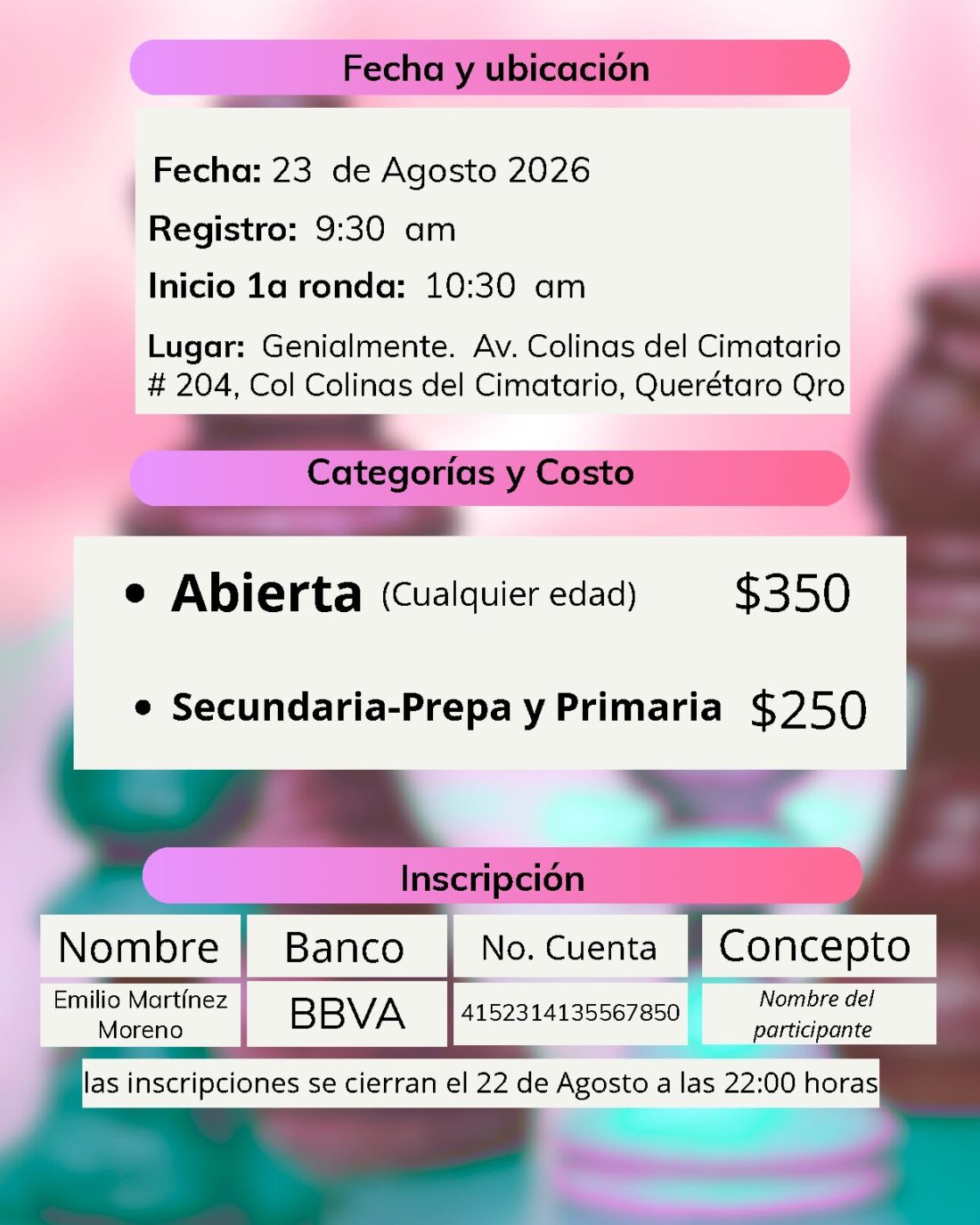 Convocatoria de Torneo genial de ajedrez