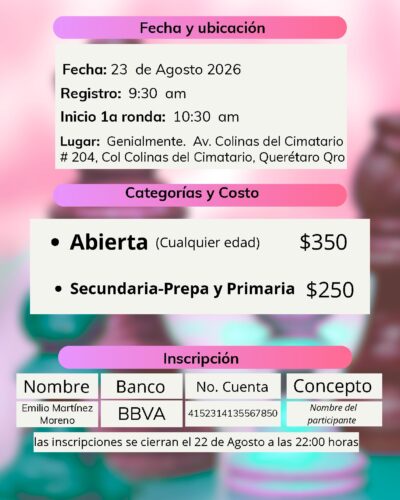 Convocatoria de Torneo genial de ajedrez