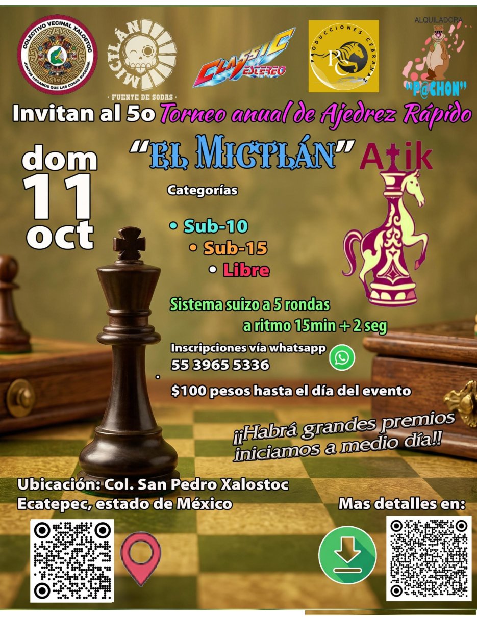 Convocatoria de Quinto Torneo anual de Ajedrez Rápido “el Mictlán”