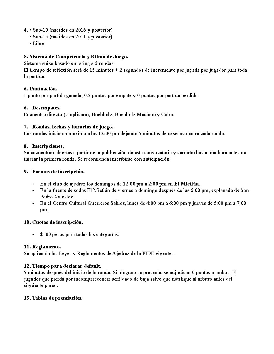 Convocatoria de Quinto Torneo anual de Ajedrez Rápido “el Mictlán”